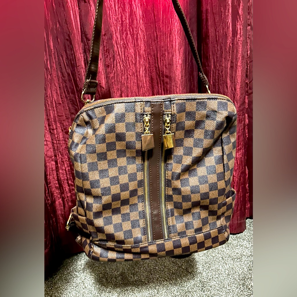 Brown Checkered Backpack
